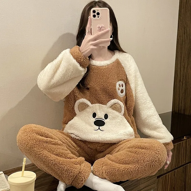 Women's Pajamas Thickening Sleep In Winter Cute Cartoon Ladies Pajama Set