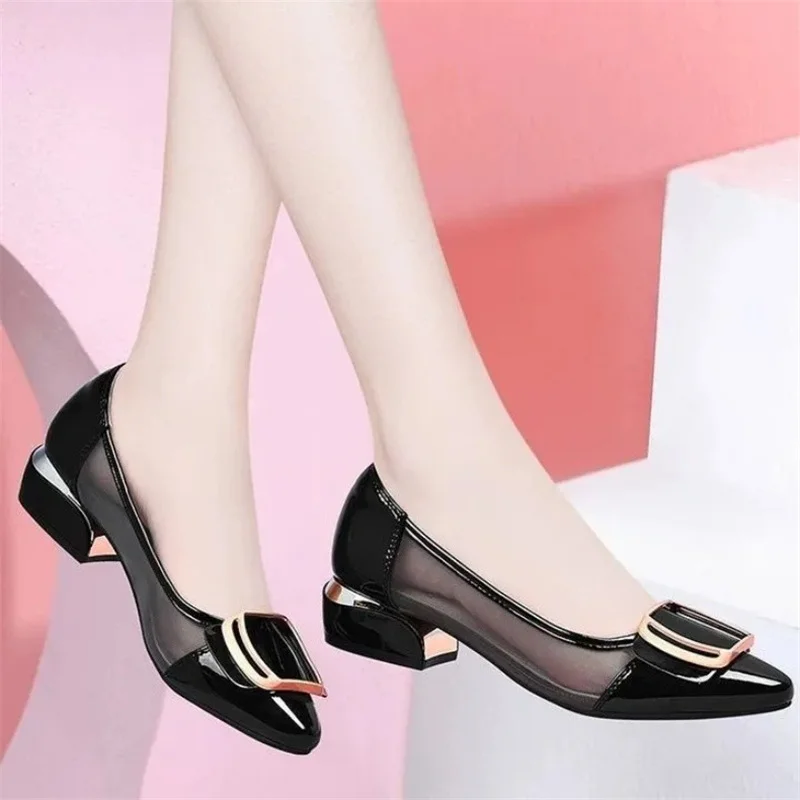

Pointed Toe High Heels Women 2023 Ladies Shoes Breathable Casual Woman Pumps Outdoor Fashion Square Heel Shoes Mesh Solid Color