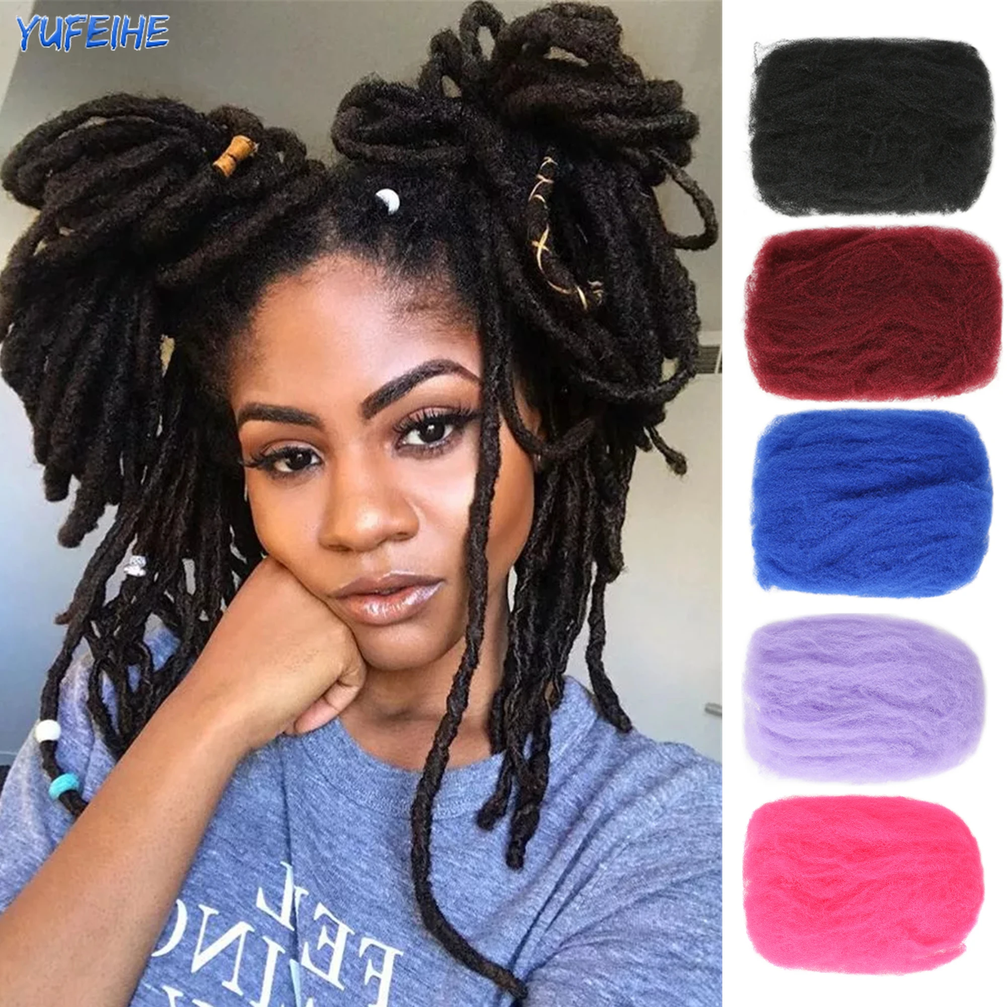Brazilian Afro Kinky Curly Bulk Crochet Hair Synthetic Hook Braids Hair Extensions 50g/Pack Rainbow Colored Blue Pink Blonde