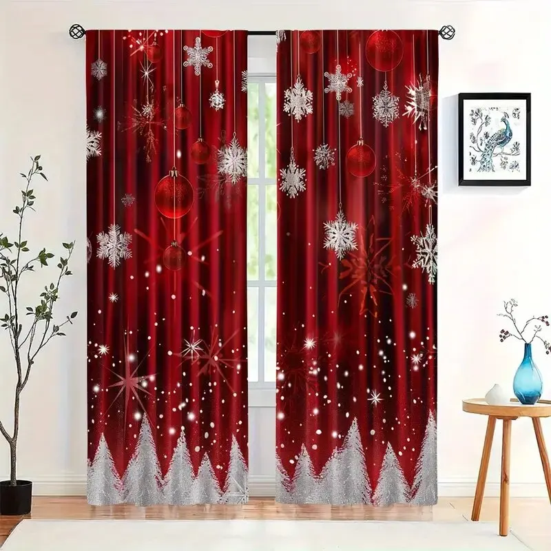 Красные рождественские шторы из полиэстера