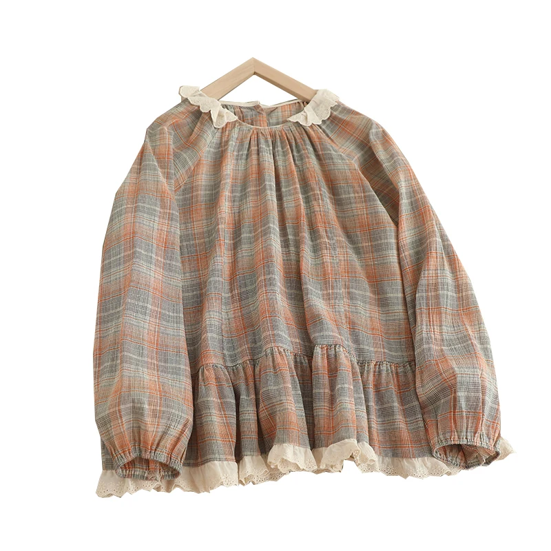 Новая хлопковая и льняная рубашка в полоску с кружевным воротником женская