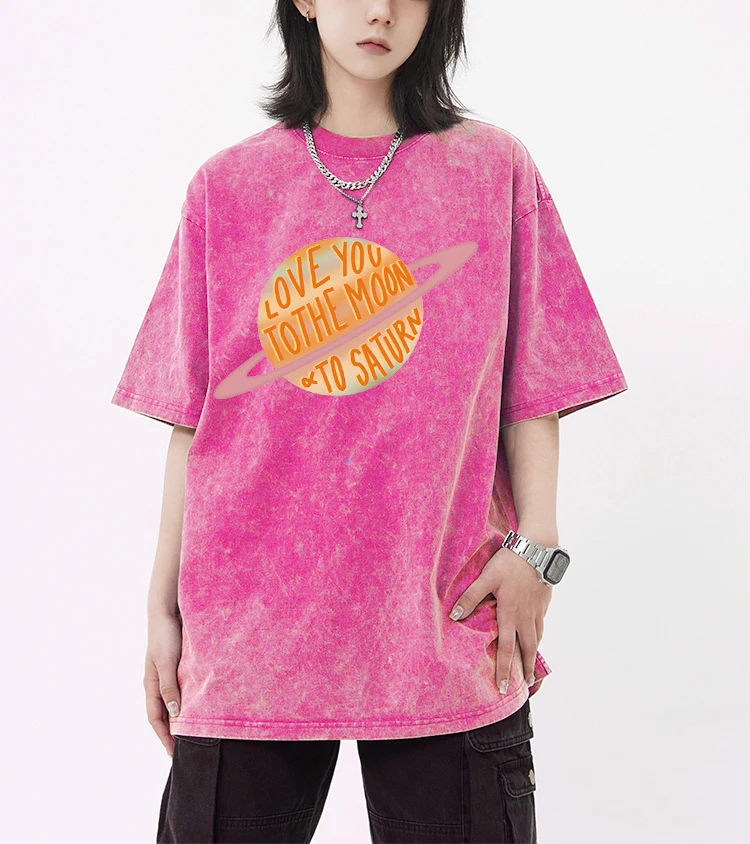 Love You To The Moom Saturn с принтами потертая футболка женские летние новые футболки