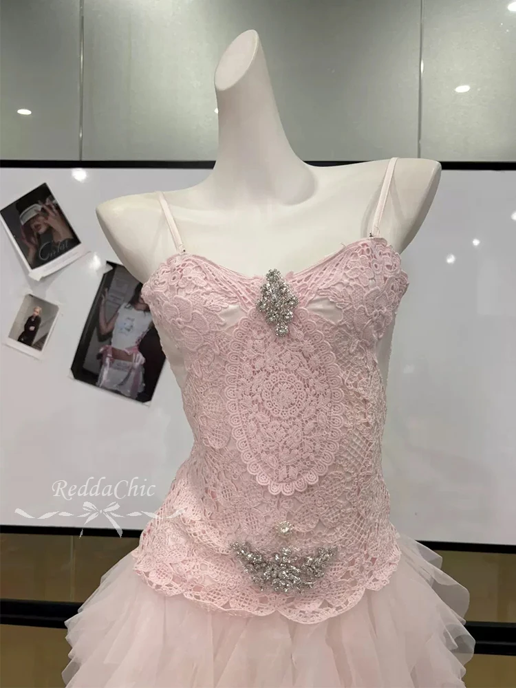 Фото Платье REDDACHiC для коктейльной вечеринки с шлейфом из тюля, женское, в стиле принцессы, с бриллиантовой отделкой, корсетное, многослойное, с оборками, в стиле Лолита, костюм Cutecore №5