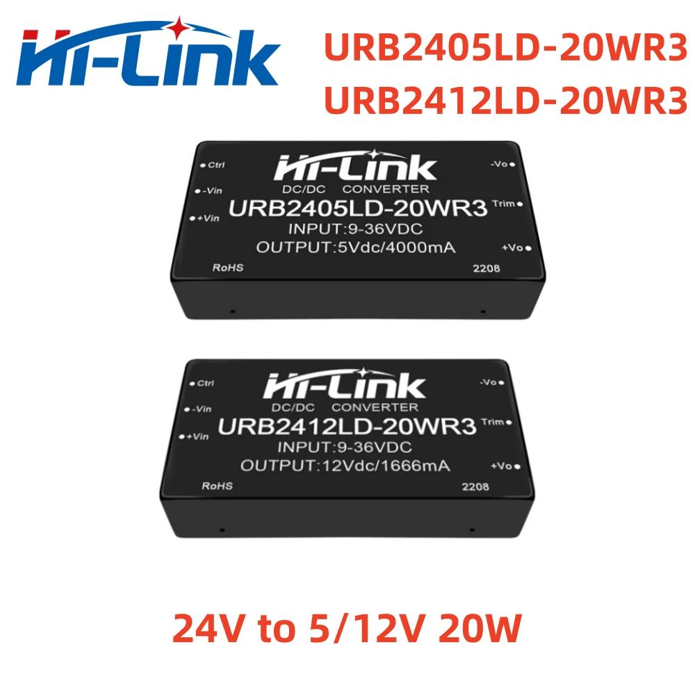 

Hilink 2pcs/lot DCDC Converter URB2405LD-20WR3 URB2412LD-2WR3 24V to 5V/12V 20W Power Supply Module Step Down Household