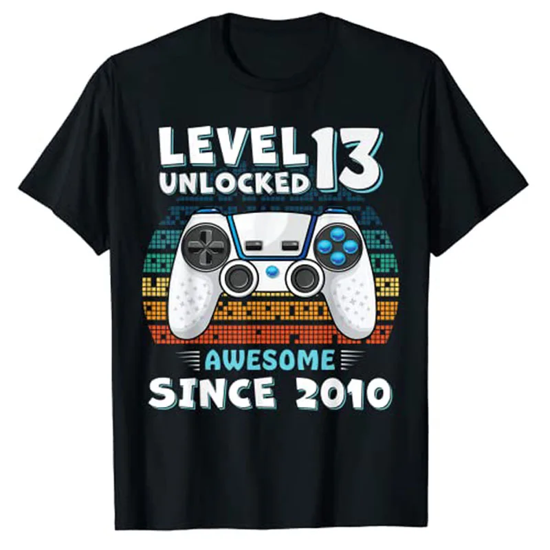 

13yr BDay Son Boy Funny Gamer 13th 13 Year Old Birthday T-Shirt Gifts Video Game Lover Graphic Tee Tops Cool Holiday Clothes