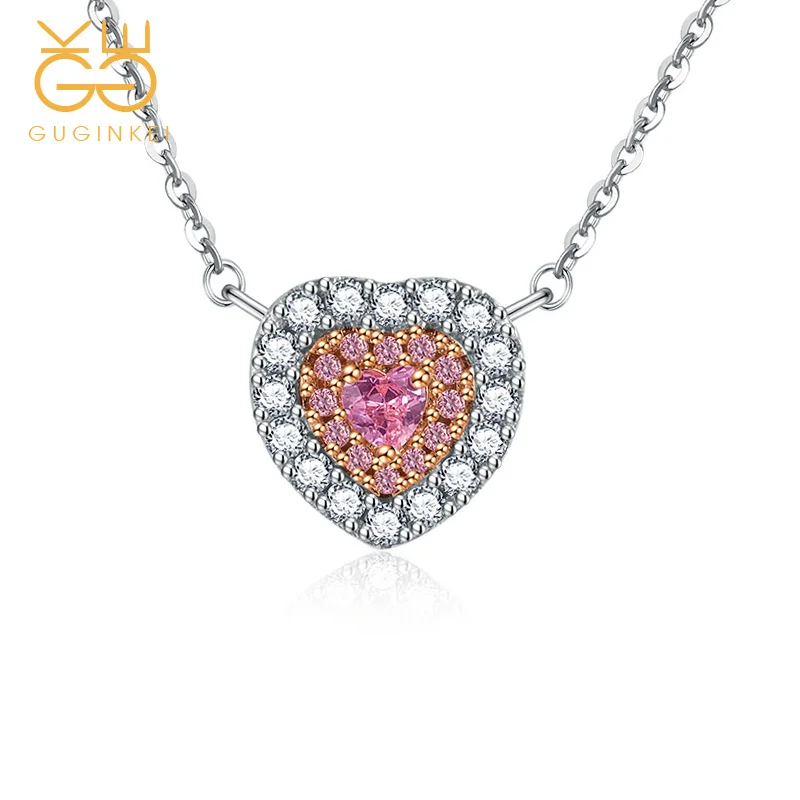 

GUGINKEI Luxury Simple Love Zircon Pendant Necklaces Women Wedding Jewelry 925 Sterling Silver Necklaces Silver 925 Jewelry