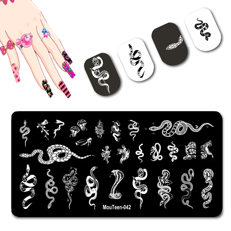2021 New Arrival Various Snake Series Stamping Plate for Nails Big Small Snake Designed Figure Nail Stamper Printing Plate #042