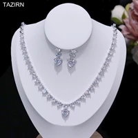 new design cubic zirconia bridal jewelry set two pieces sweetheart necklace and earrings set for women wedding prom cz jewelry