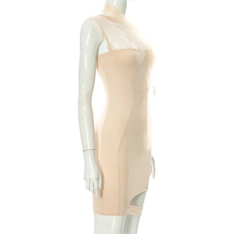 Соблазнительное Сетчатое лоскутное облегающее мини-платье на бретелях с