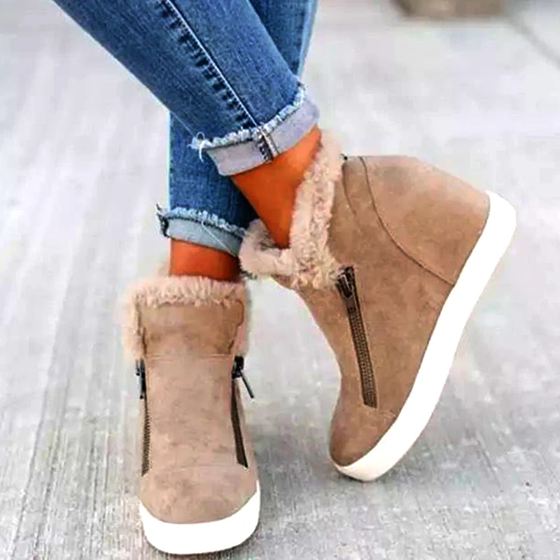 

Women Plus Size 35-43 New Fashion Snow Boots Comfortable Winter Warm Casual Zipper Platform Suede Punk Shoes Woman