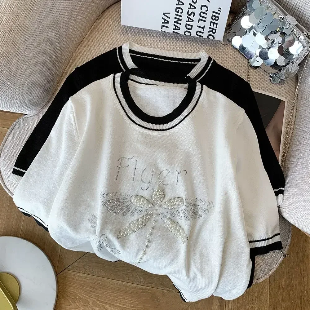 2024 женский вязаный свитер премиум-класса контрастного цвета с круглым вырезом