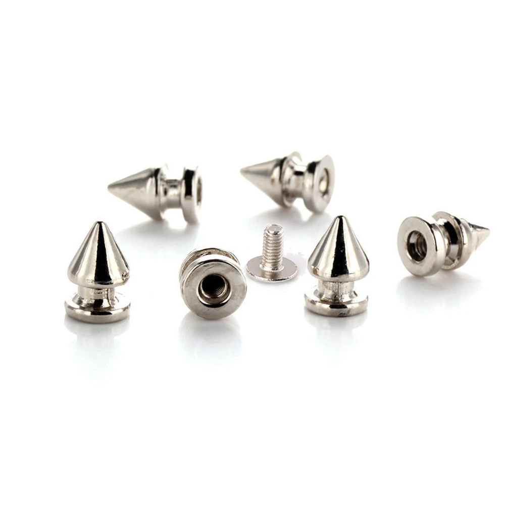 

100sets 8*12mm Silver Cone Spots Metal Studs Leathercraft Rivets Bullet Spikes Punk Spike Rivets for Leather