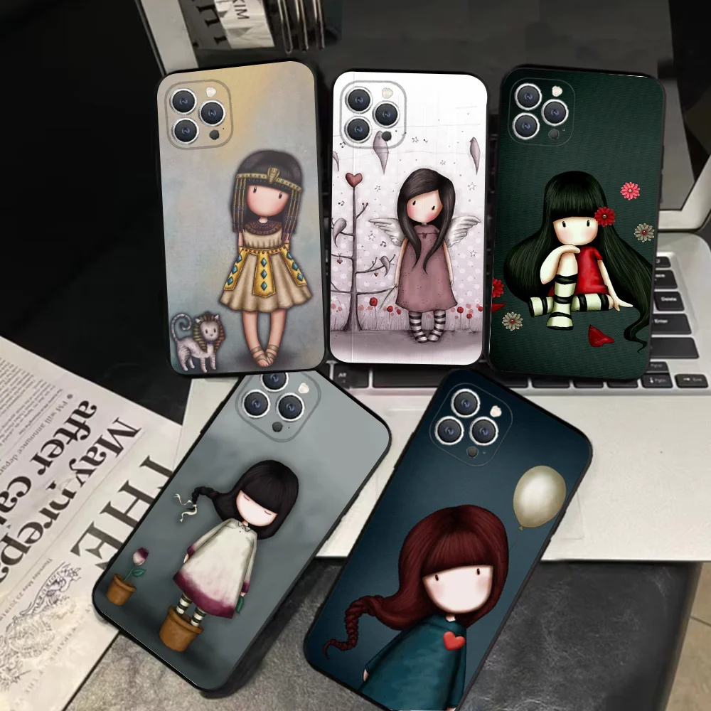 Чехол Santoro G-Gorjuss для iPhone 16 15 14 13 12 11 Pro X XS Max XR Plus Mini Soft Black Cover