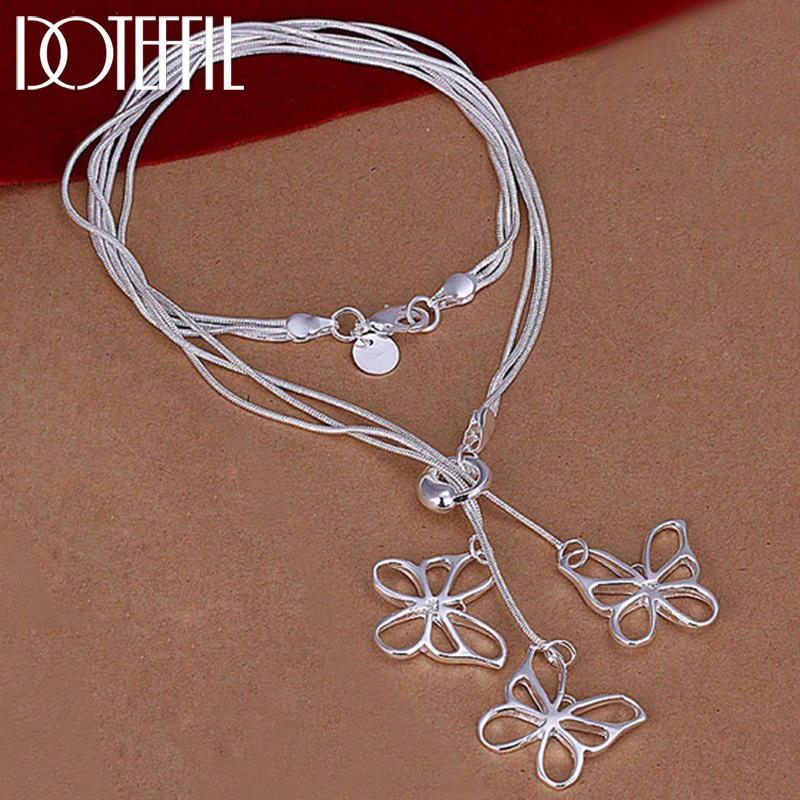 

DOTEFFIL 925 Sterling Silver Three Snake Chain Butterfly Necklace For Women Wedding Engagement Fashion Jewelry