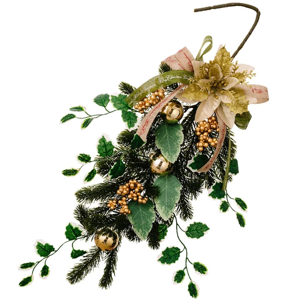 

Christmasxmas Door Hanging Teardrop Decor Artificial Garland Railing Wreath Stair Upside Down Wall Garlands Poinsettia Flower