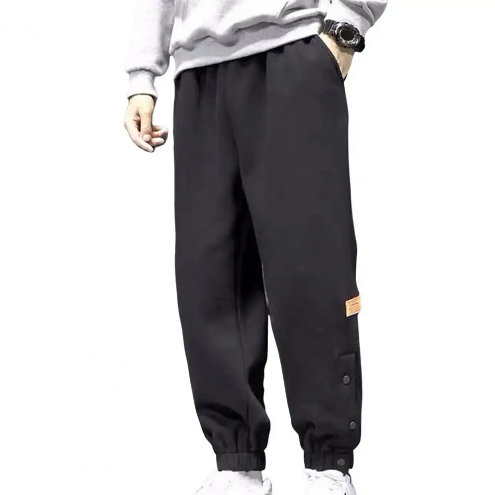 

Simple Sports Pants Relaxed Fit Spring Autumn Mid-rise Snap Split Pants Breathable Harem Pants Streetwear