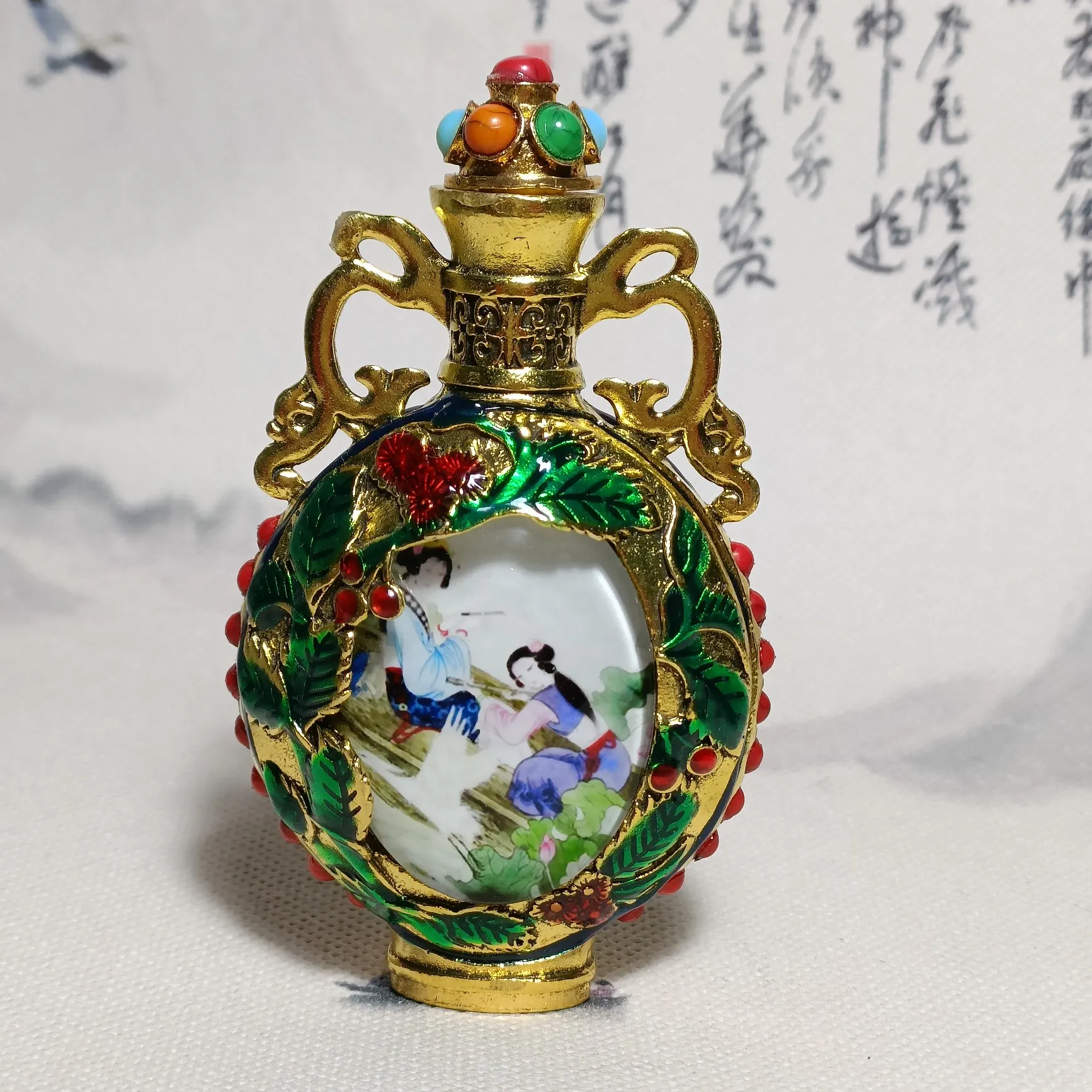 Китайская работа красивая женщина удачи богатства Флакон табака металлические