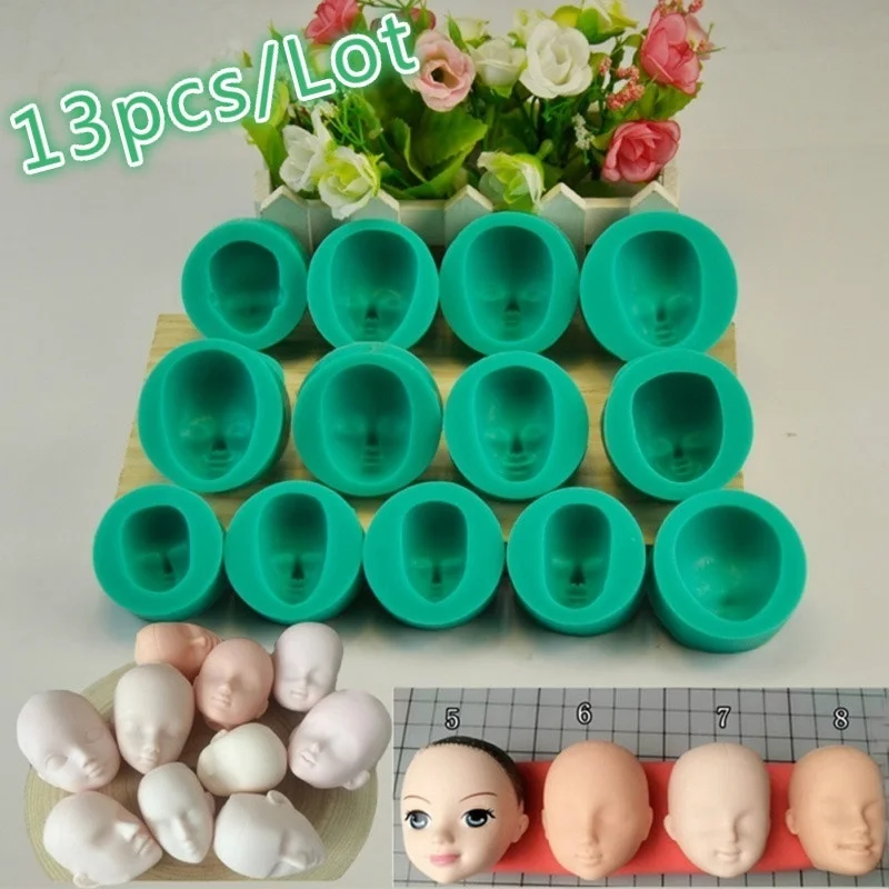 

13 Pattern 3D Dolls Face Silicone Mold Sponge Fondant Cake Choolate Baking Tool Baby Face Mold