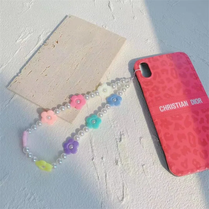 

New Ins Mobile Phone Lanyard Soft Ceramics Resin Acrylic Love Butterfly Pearl Crystal Beads Manual DIY Original Anti Loss Chains