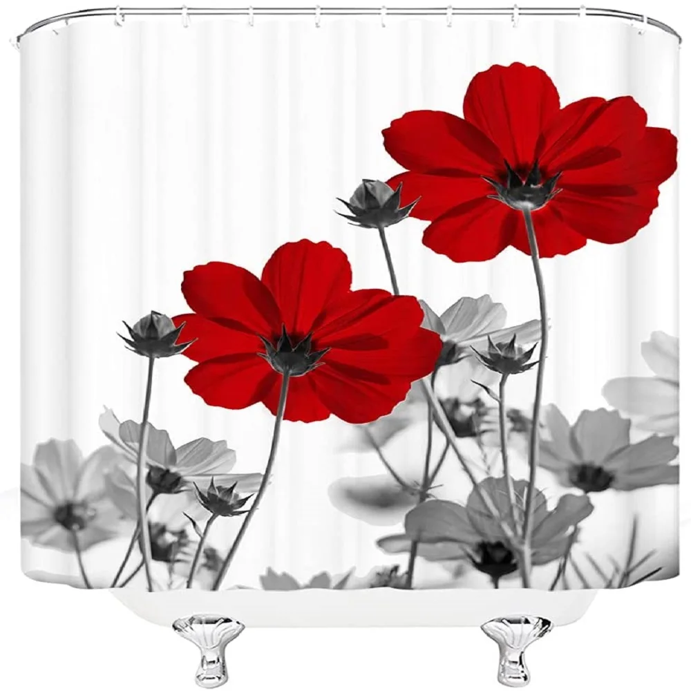 Модная занавеска для душа элегантная красная и черная с рисунком маргариток