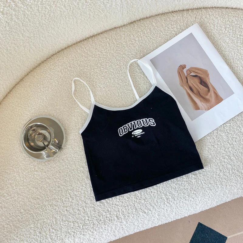 Лето 2024 топы с надписью женская кофта на бретелях-спагетти мягким бюстгальтером