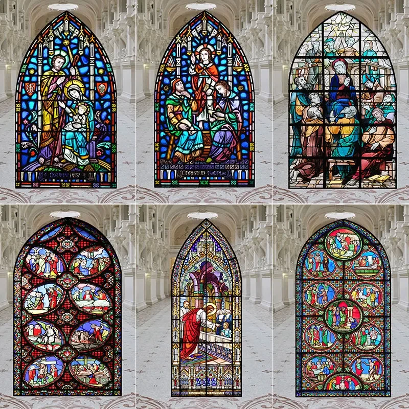 Витражные наклейки на окна конфиденциальная пленка церковный стиль статическая