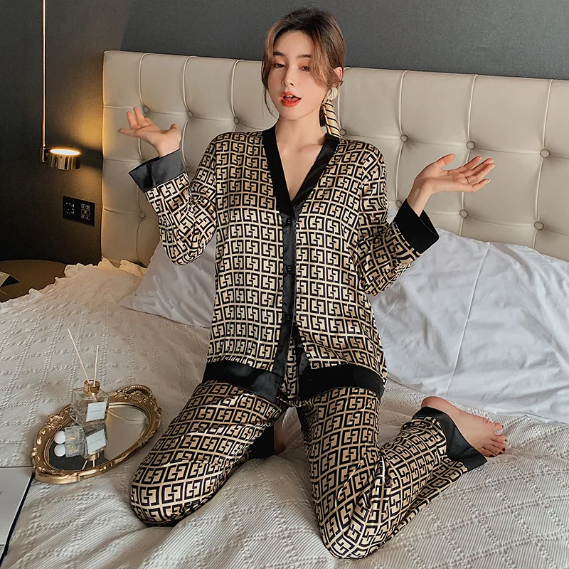 PICKBIRD Pajamas women's spring and autumn thin ice silk long-sleeved cardigan suit can be worn outside the net red home clothes