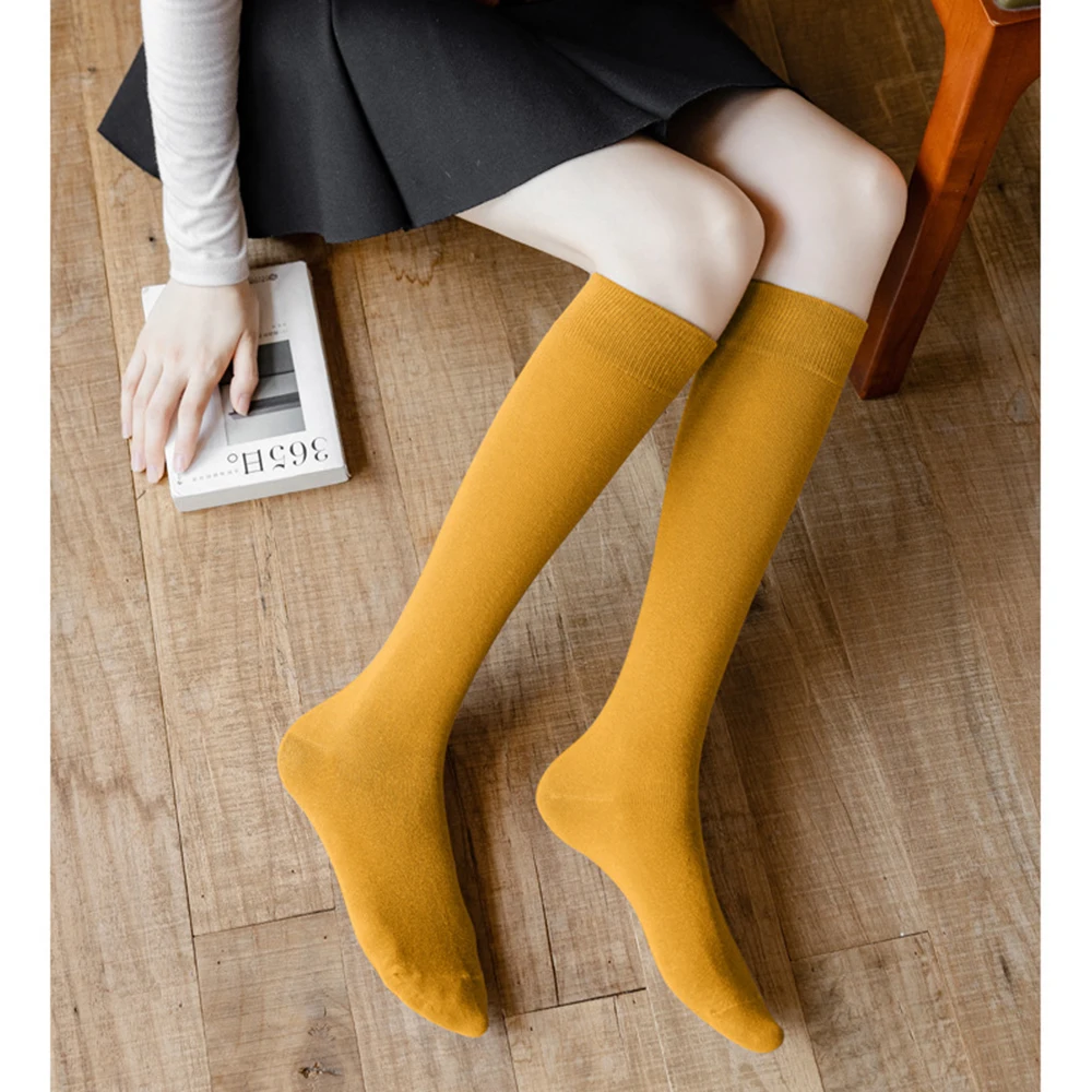 Women Cotton Knee Socks 6Pairs Colorful Solid Color Fashion Casual JK Calf Sock Female Party Dancing Sexy Breathable Long Socks