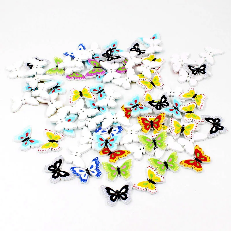 

New 50pcs/pack Mixed Butterfly buttons 2 Holes Wooden Buttons Sewing Craft Scrapbooking Products Accessories