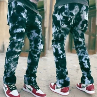 high street hot selling mens jeans new tie dye craft small straight denim trousers