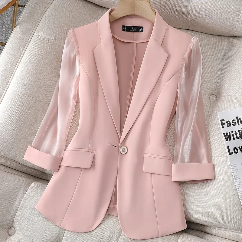 

Women's Blazer Pink 2022 Summer New Korean Fat Sister Temperament Self-Cultivation Casual Three-Quarter Sleeve Suit Jacket Women