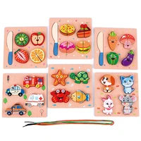wooden building blocks cut string three dimensional 3d puzzle young children early education puzzle threading puzzle toy