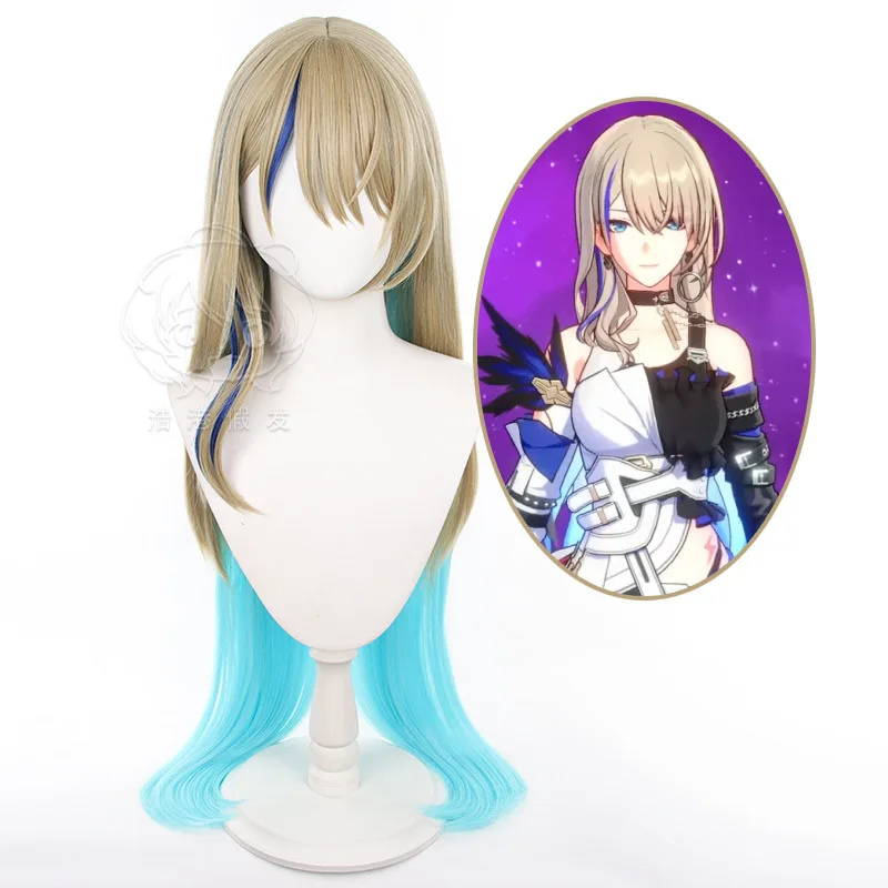

Honkai Star Rail Serval Landau Cosplay Wig Heat Resistant Synthetic Hair Halloween Role Play Two-colour Blue Gradient Hair 100CM