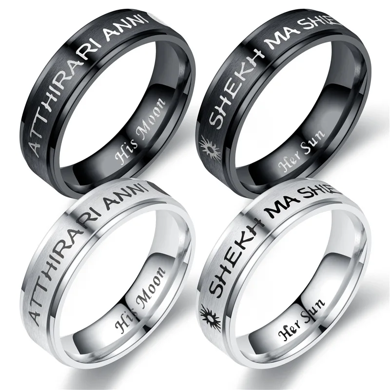 

Bxzyrt 2022 New 6mm Couple Ring Her Sun His Moon Stainless Steel Black Silver Color Rings For Women Men Wedding Ring Jewelry