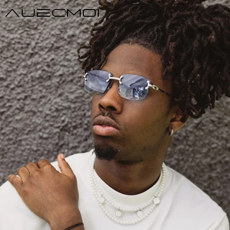 

Luxury Brand Designer Rimless Square Sunglasses Women For Men Trend Fashion Vintage Punk Small Sun Glasses Mirror Shades UV400