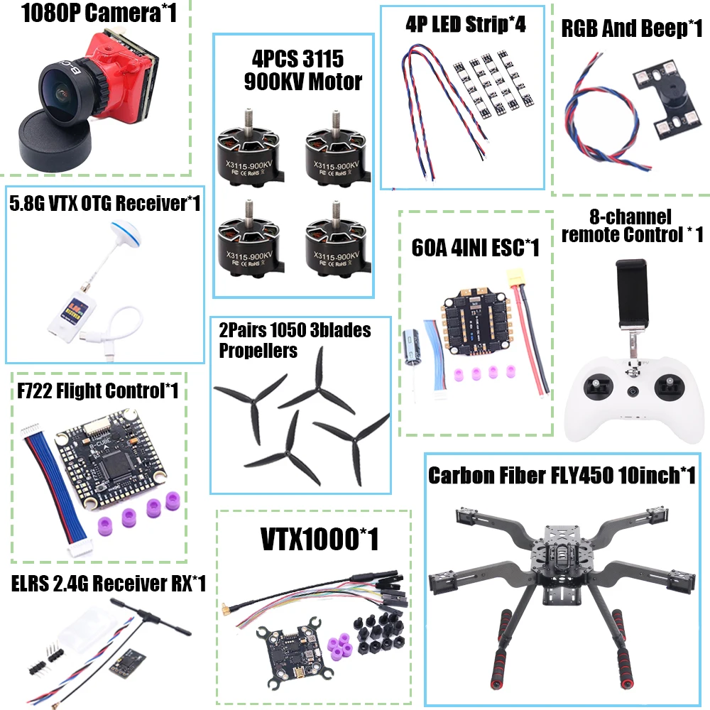 Фото B-CUBE Open Source Новый Умный Дрон FLY450 450ММ F722 Квадрокоптер-Рама RC Мультикоптер с Подвесом и Шасси Betaflight №4