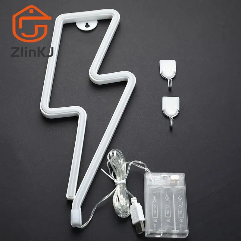 

LED Neon Sign Lightning Shaped Wall Night Light USB Battery Operated For Home Bedroom Party Wedding Decor Table Lamp