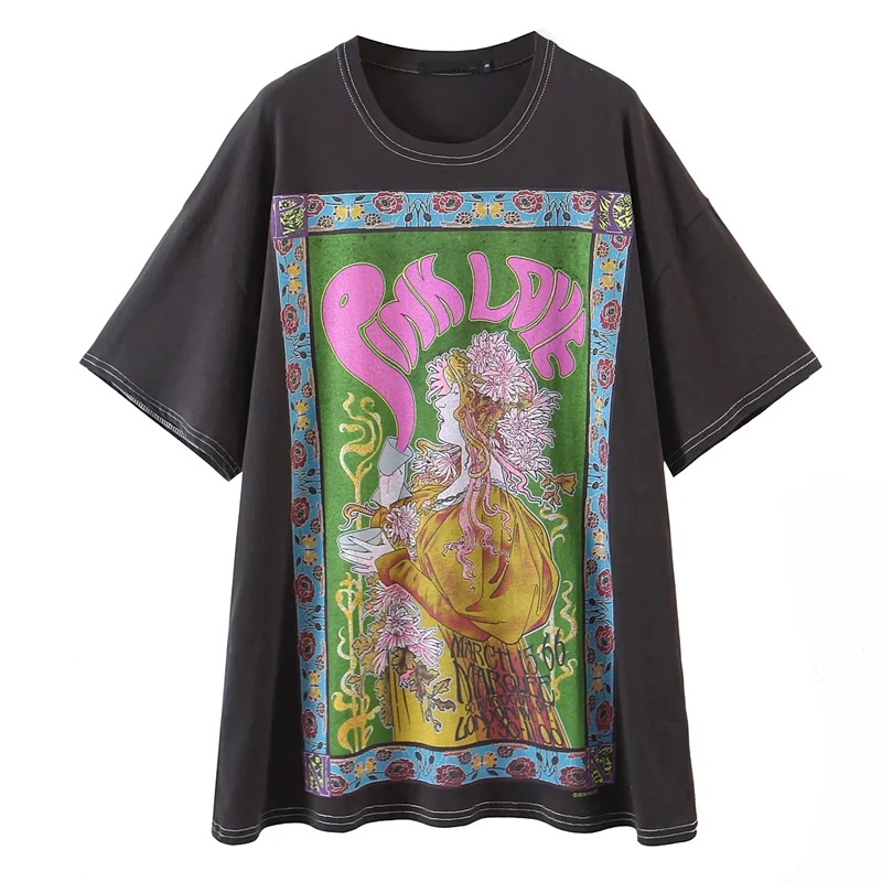 

Женская винтажная рубашка-бойфренд Maxdutti с мультяшным принтом, большого размера, женская футболка в стиле Харадзюку, летние женские Топы 2022