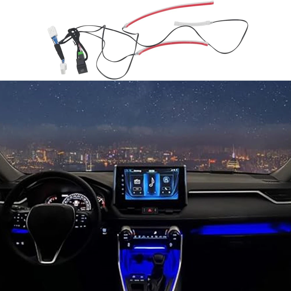 

Подходит для Toyota RAV4 2019-2024, синяя световая полоса консоли приборной панели с переключателем включения и выключения