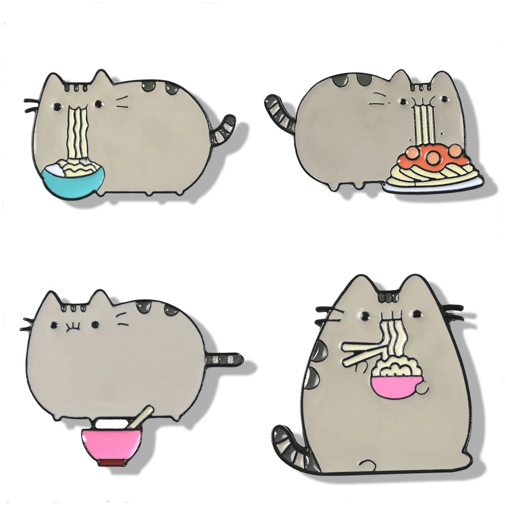

Cute Cartoon Creative Fat Cat Enamel Pin Cat Eating Funny Posture Brooch Badge Jewelry Decoration