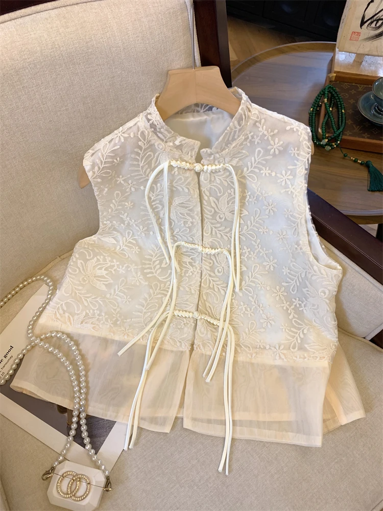 New Chinese Jacquard National Sle Buckle Vest Women Design Sense Advanced Tassel Stand Collar Outdoor Top Super Nice