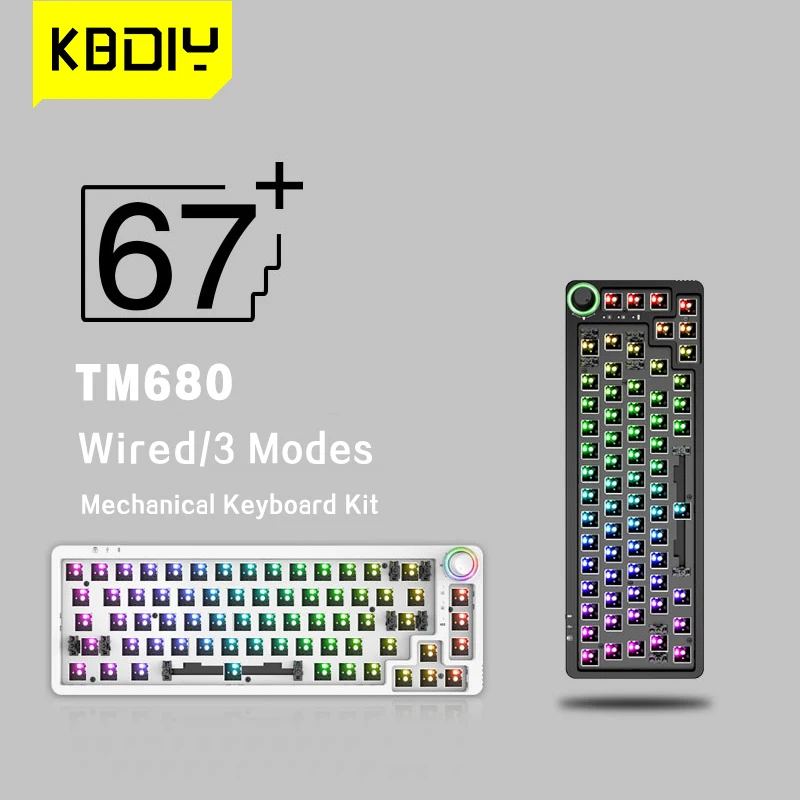 KBDiy TM680 المقبض الساخن مبادلة الميكانيكية لوحة المفاتيح عدة سماعة لاسلكية تعمل بالبلوتوث 3 وضع RGB الخلفية Gamer 60% لوحة المفاتيح ل 3Pin/5Pin التبديل