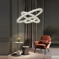 dimmable silver gold crystal led magic ice ring lustre hanging lamp chandelier lighting suspension luminaire lampen for foyer