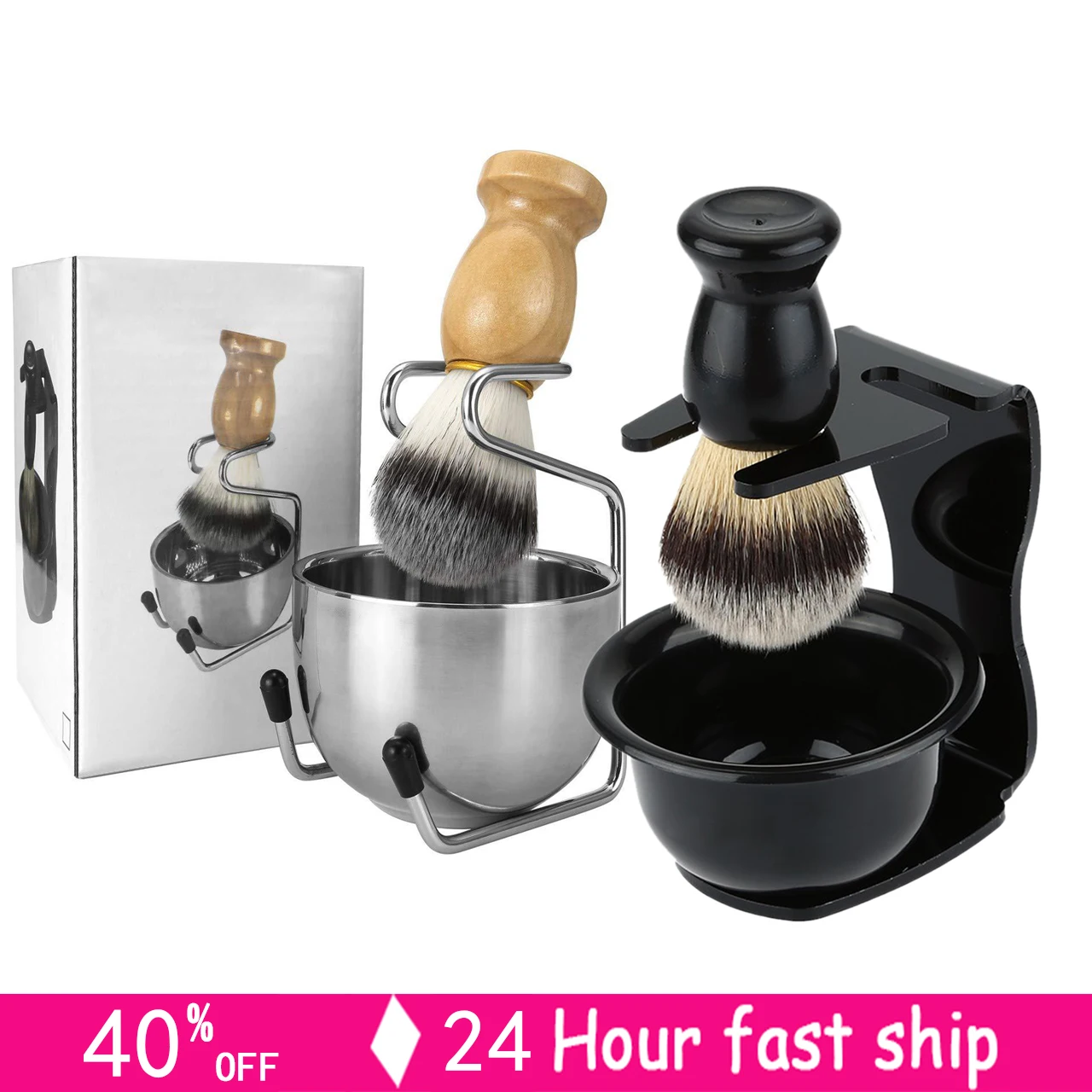 

Men's Wet Shaving Kit, Badger Hair Shaving Brush, Stainless Steel Shaving Stand, Shaving Bowl & Razor Holder, 3 Pieces