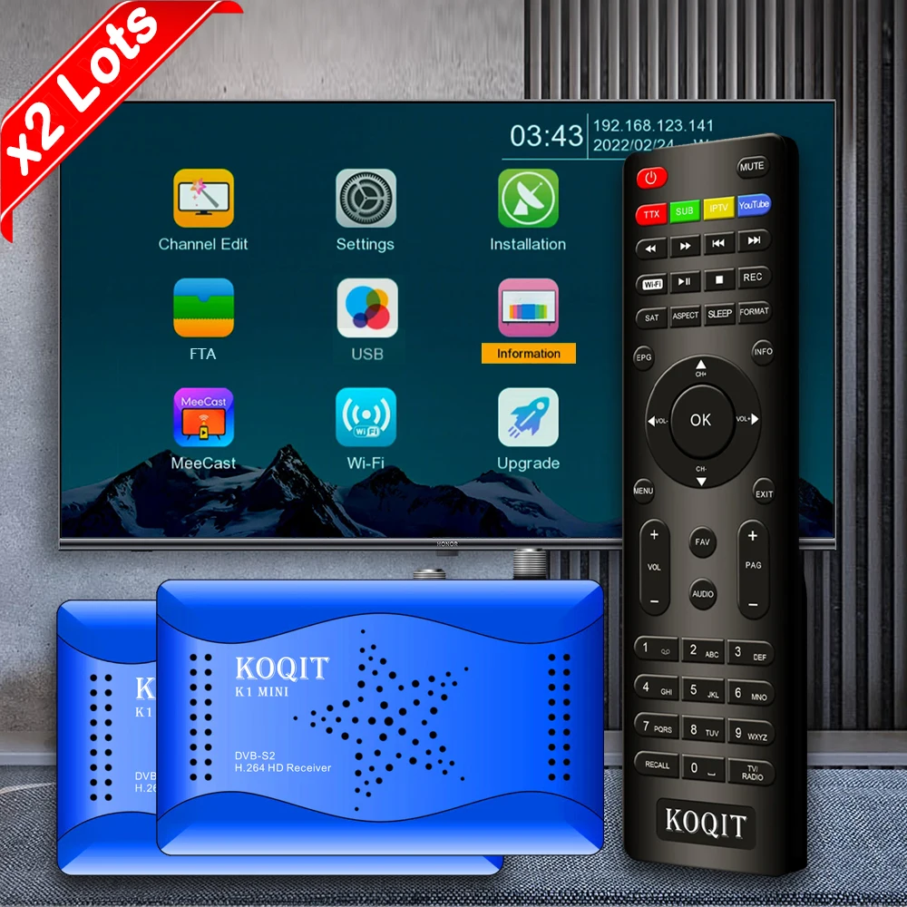 2 штуки Koqit K1 Мини DVB S2 FTA Спутниковый ТВ ресивер Спутниковое цифровое Box TV Stick Cast