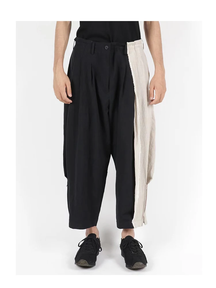 Linen Two color Elastic waist pants Yohji Yamamoto pants homme pants yohji trousers casual pant wide leg pants Owens men‘s pants
