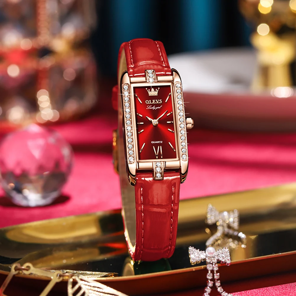 OLEVS Fashion Diamond Dial Women Watches Leather Imported Movement Quartz Watch Top Brand Luxury Waterproof Ladies Wristwatch