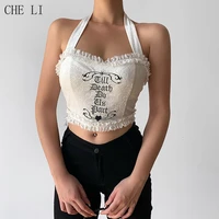 halter neck bandage lace camisole nightclub sexy womens 2022 summer new hot girl backless halter neck pure desire white top