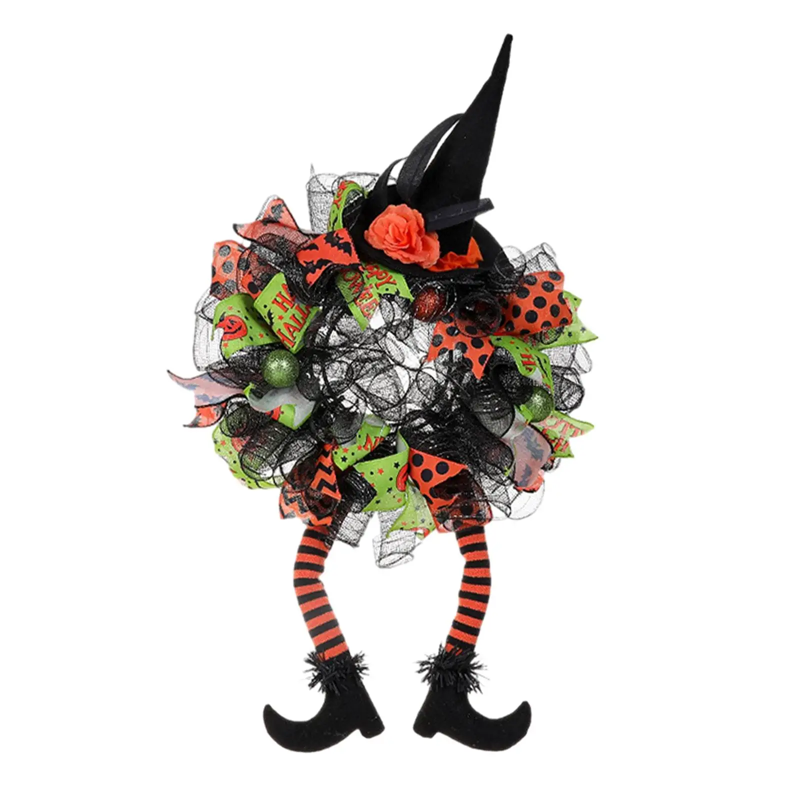 

Вешалка-гирлянда 29,53 дюйма x 15,75 дюйма с шляпой ведьмы и ногами, искусственный венок для Хэллоуина, крыльца, украшение для окон дома с привидениями