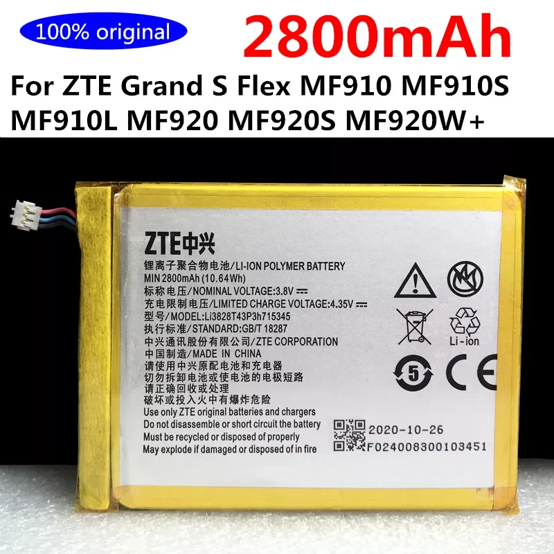 

New Original LI3820T43P3h715345 For ZTE Grand S Flex MF910 MF910S MF910L MF920 MF920S MF920W+ MEGAFON MR150-2-5 MTC 835F Battery